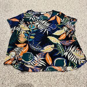 C&C California Floral Linen Short Sleeve Tee Sz 2X Coastal Beachy Casual